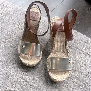 Tory Burch Silver and Brown Women's Wedge Sandals
